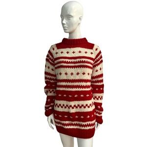 Hand Knit Mock Neck Nordic Pattern Sweater